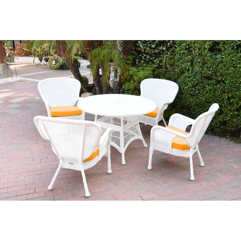 Ensemble repas 5 pièces avec coussins Batchelder, Orange, Blanc