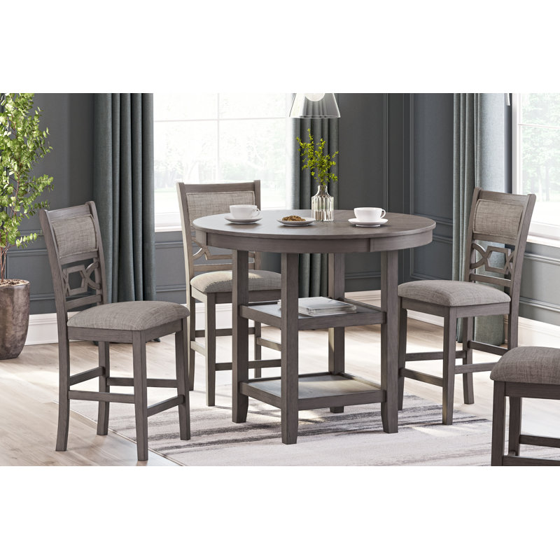 Leangelo 4 - Person Four Leg Dining Set, Dark Gray, Dark Gray, Dark Gray/Gray
