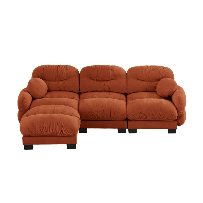 Canapé modulaire moderne en L en chenille avec repose-pieds - canapé modulaire ergonomique plissé, orange