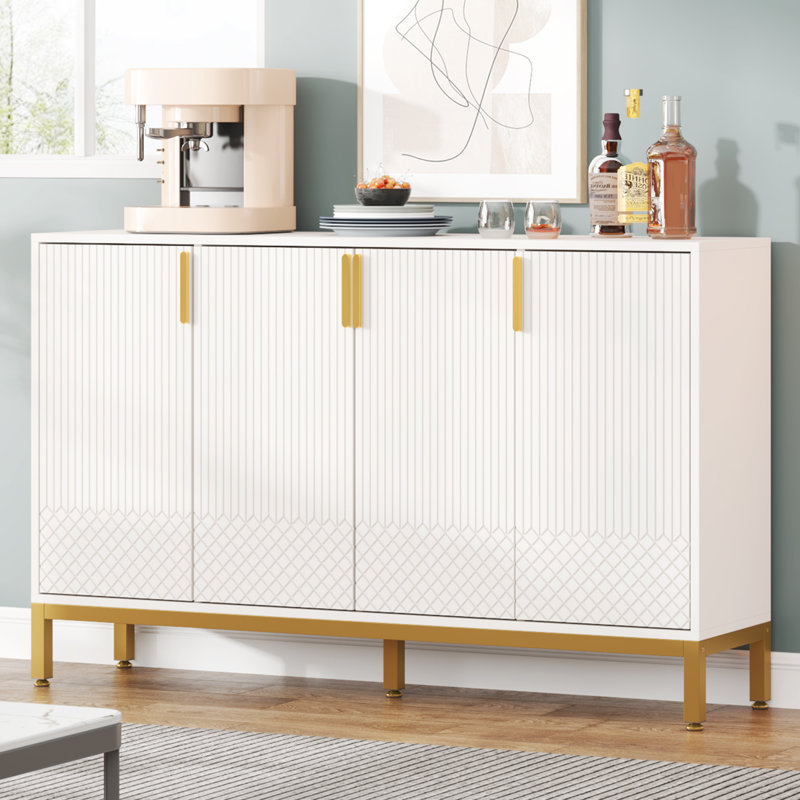 59" Wide Modern Simple White Gold Sideboard