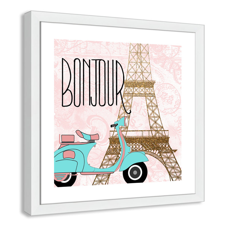 Bonjour paris 2, H 22,5 po x l 22,5 po x P 0,63 po, Cadre blanc