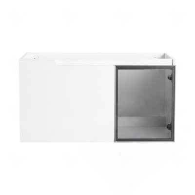 Meuble-lavabo mural 36 po en contreplaqué blanc brillant avec portes décoratives en verre gris (lavabo non inclus)