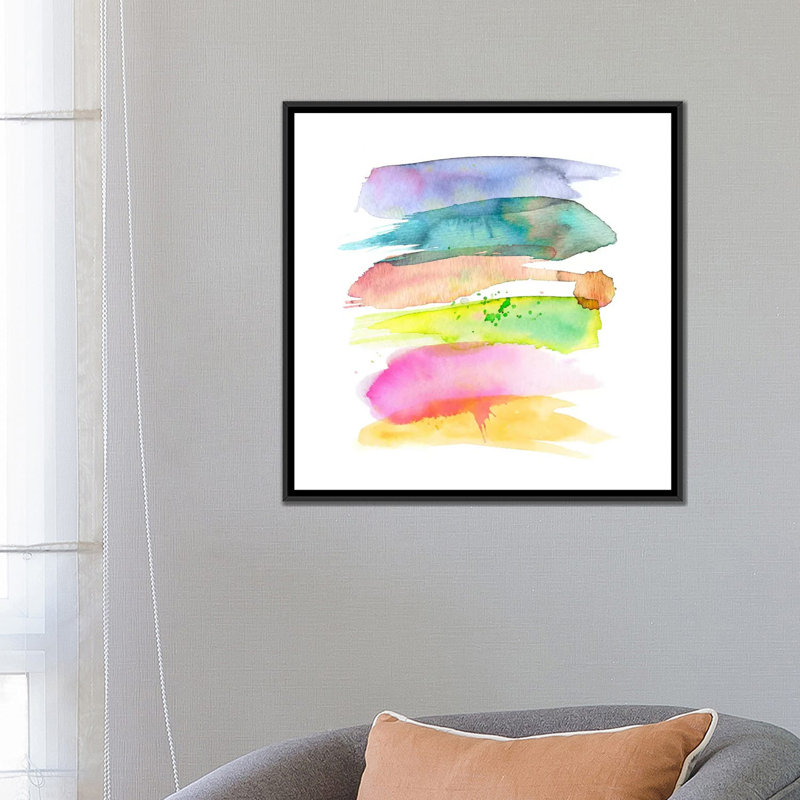 «Stacked Swooshés», reproduction d'aquarelle sur toile tendue, H 37 po x l 37 po x P 1,5 po, Toile avec cadre noir