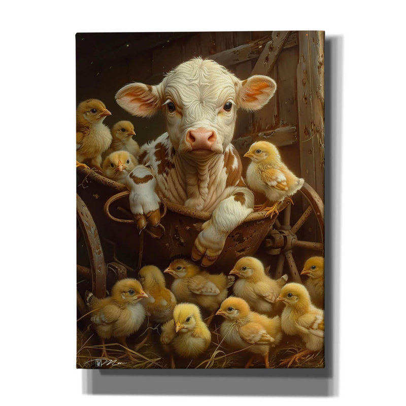 Art mural sur toile August Grove® «Veal With The Chicks 2» par Momart, H 54 po x l 40 po x P 1,5 po