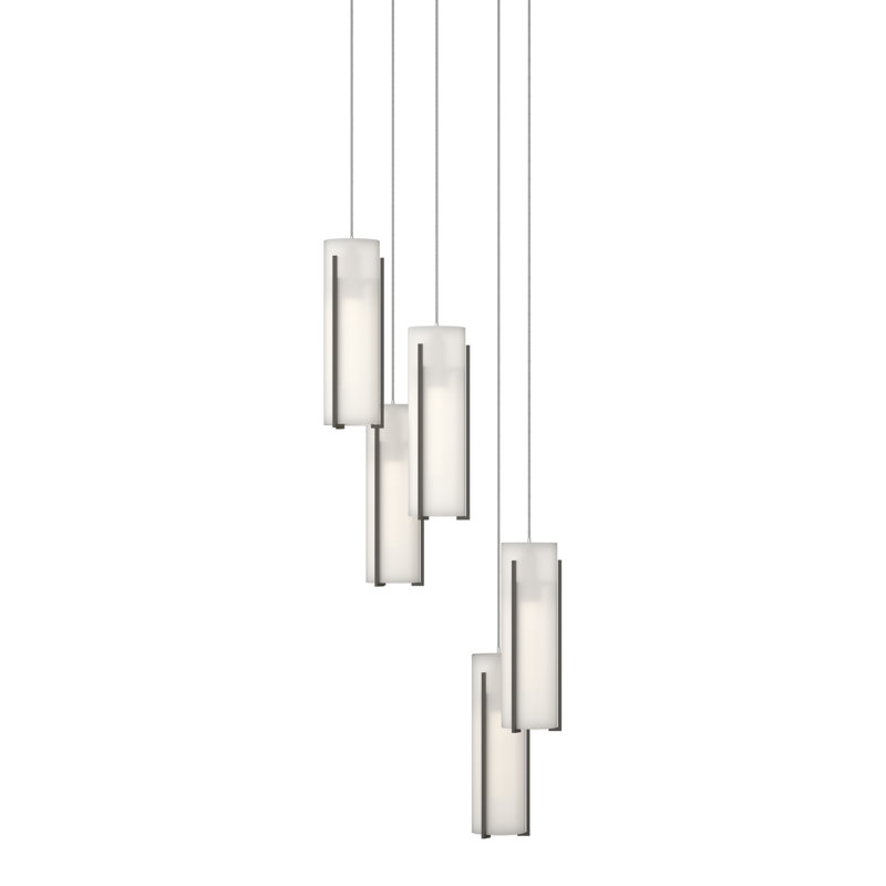 Exos 5 - Light Cluster Cylinder Pendant, Long: 13" to 80", Opal Glass, Dark Smoke