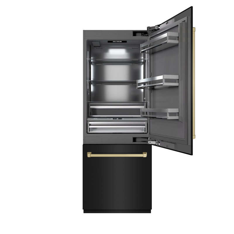 ZLINE Autograph 30 in. White Matte Built-In Refrigerator w/ Gray & Black Accents, Black Stainless Steel/Bronze