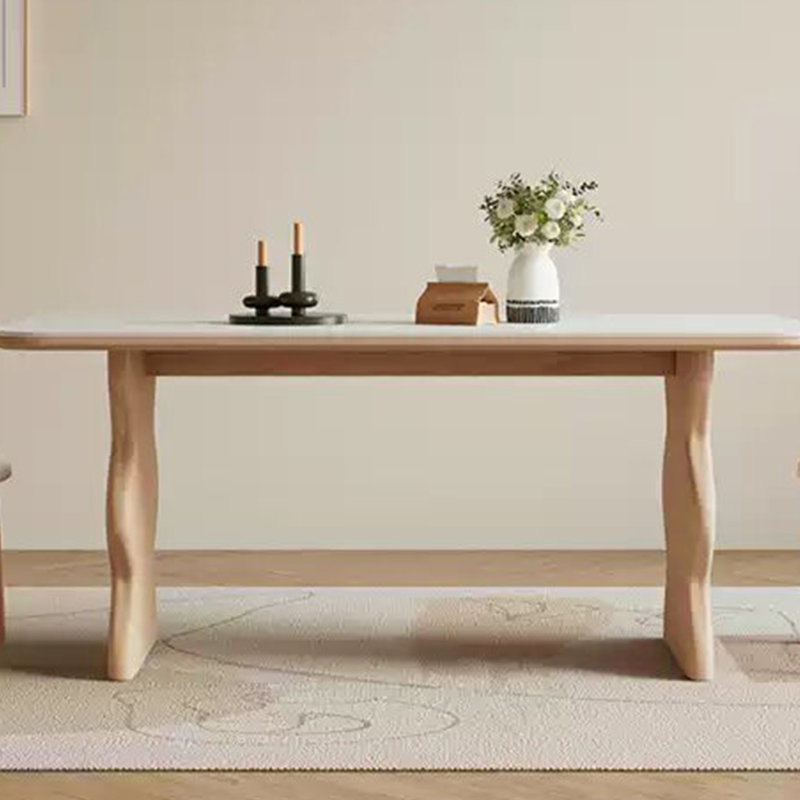 Log Cream Style Solid Wood Dining Table, 29.52"H x 55.11"L x 31.49"W