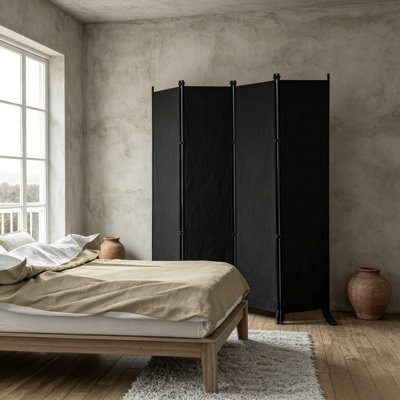 Black, Sophisticated Four-Panel Folding Screen Partition, 6-Foot Standing Privacy Wall, Sturdy And Easy To Store, A Versatile Divider For Living Rooms, Bedrooms, And Offices.