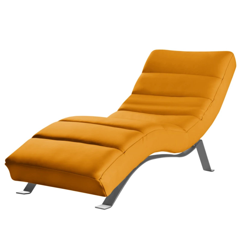 SALISBURY Chaise Lounge in Genuine Leather with Adjustable Backrest, Silver, Yellow