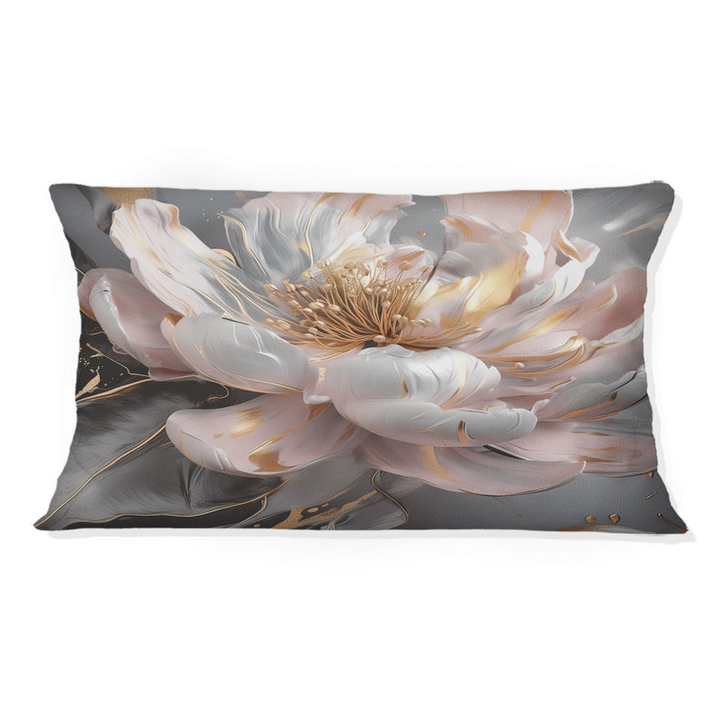 Marbre rose doré, pivoine fleur III - coussin abstrait en marbre, 12" x 20"