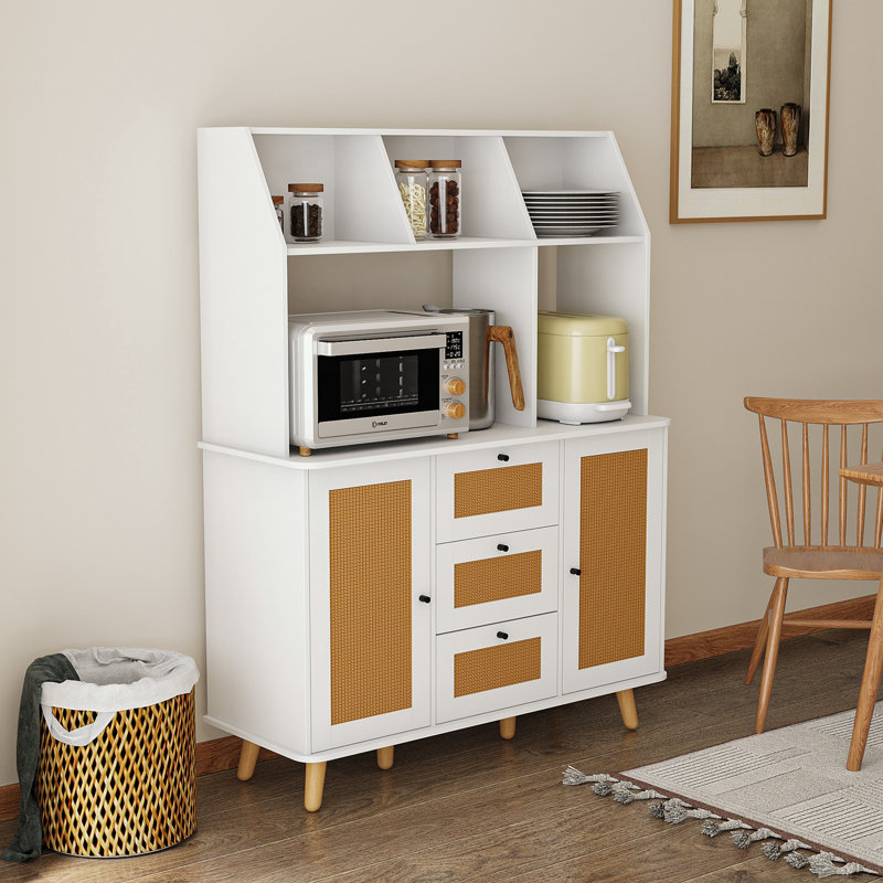 Armoire avec porte en rotin et 3 tiroirs, armoire de plancher avec rangement