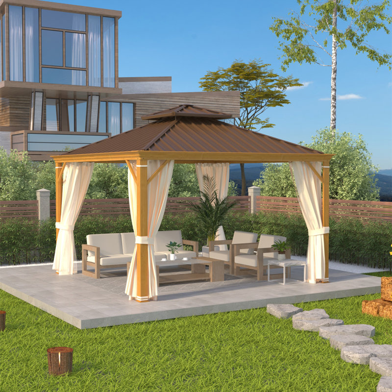 12 Ft. W x 12 Ft. D Aluminum Gazebo, Wood