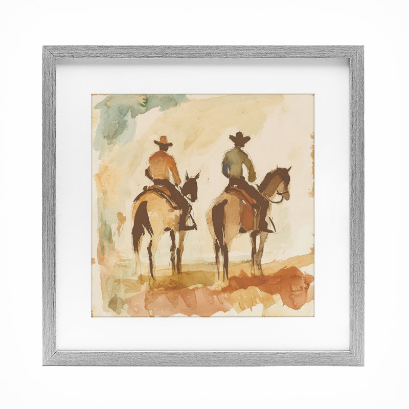 Western Watercolor Cowboys, impression sous verre encadrée à droite, design par Petal Prints Design, H 13 po x l 13 po