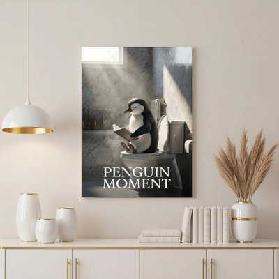Pingouin lisant sur une toile, reproduction d'art sur toile tendue sur toile (ensemble de 1)