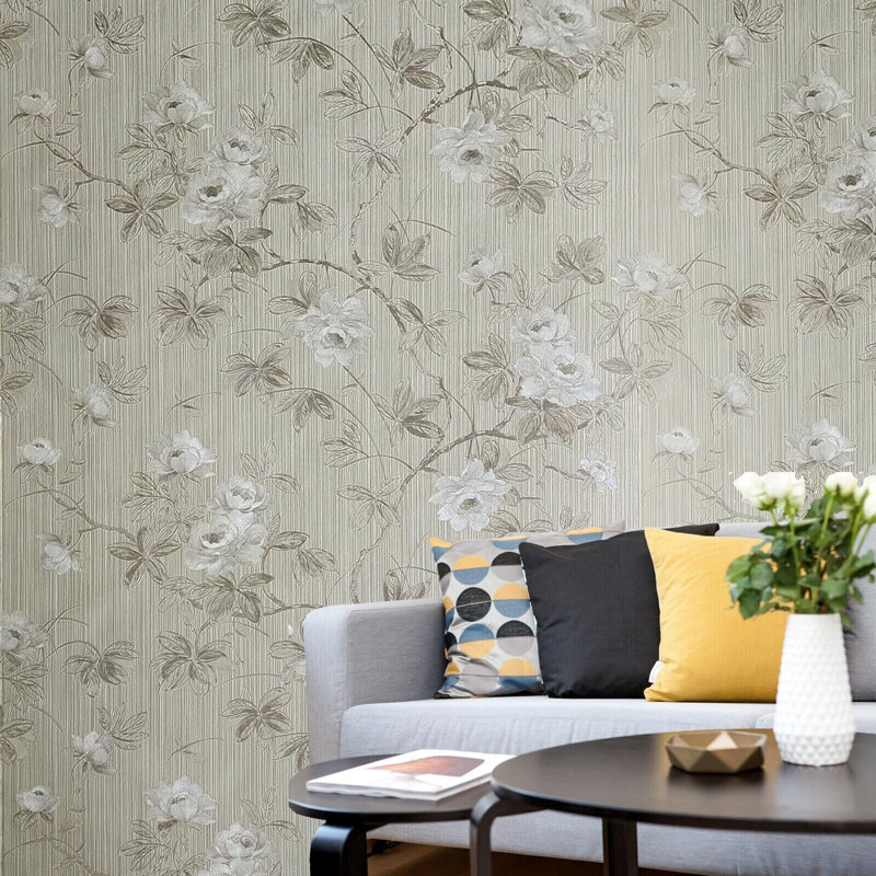 Papier peint floral avec perle métallique, or et perle blanche