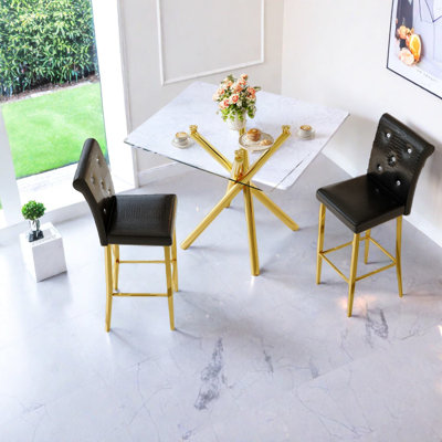 Modern Patio Bar Sets, Gold Metal, Contemporary Design For Small Spaces