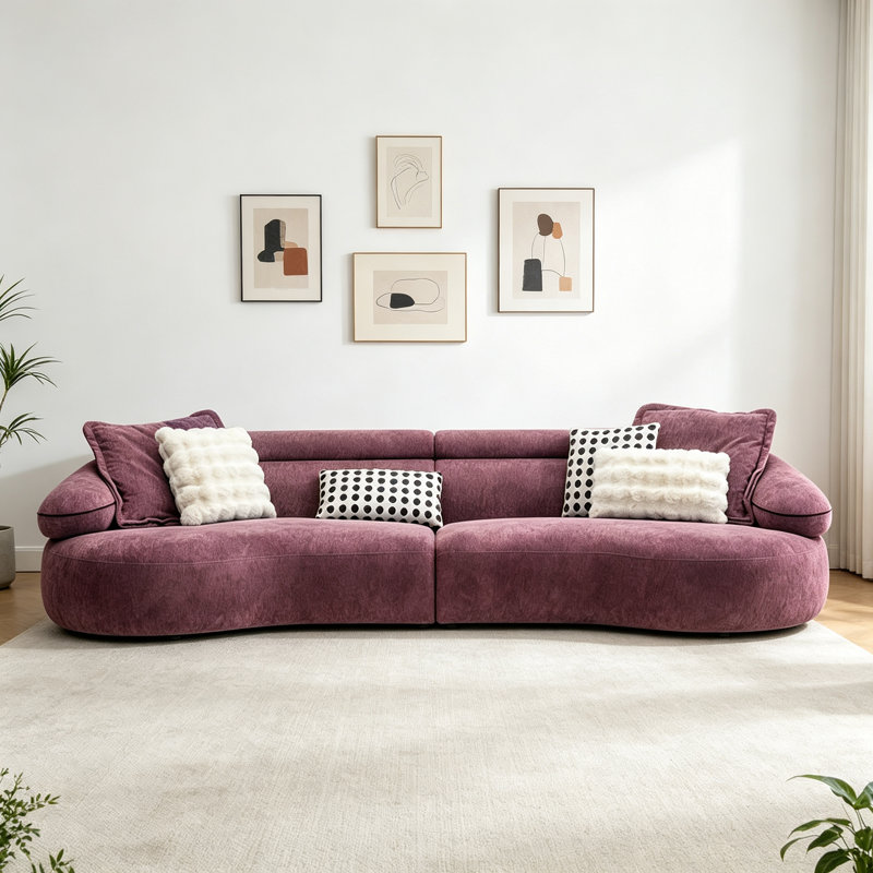 Canapé courbé de style français French, Chenille mauve