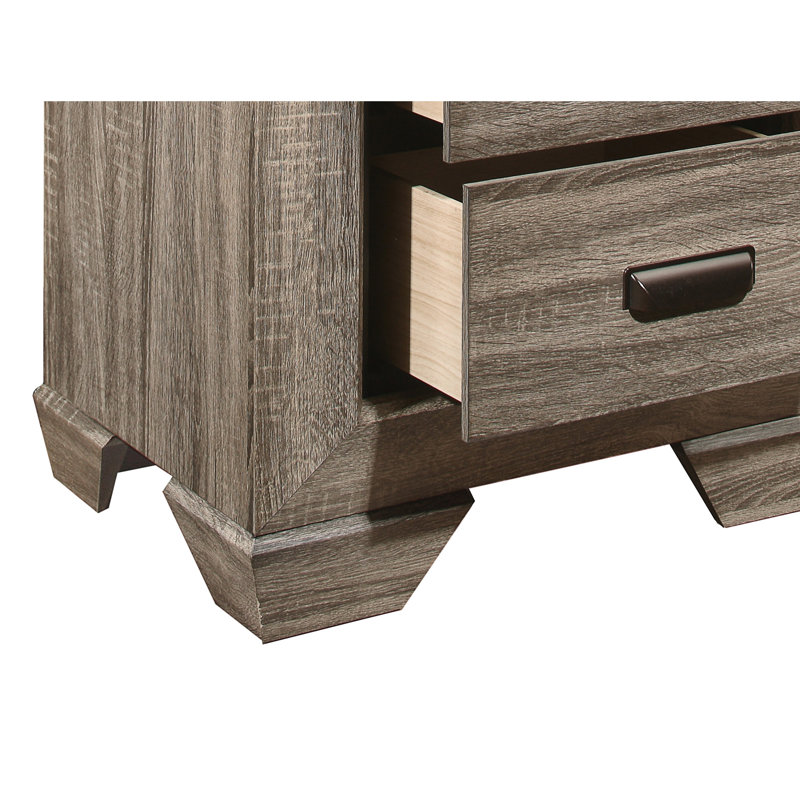Table de chevet moderne avec finition en bois naturel et deux tiroirs aux poignées de conception contemporaine