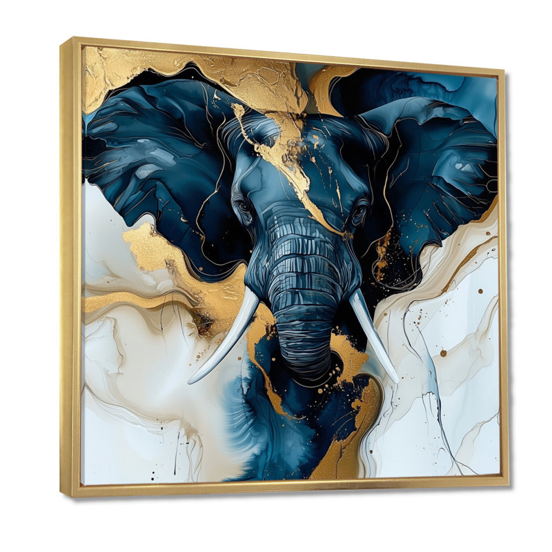 Glam Elephant Marble Giant I - Éléphant, art mural, Reproduction avec cadre flottant, H 36 po x l 36 po, Doré