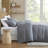 Elegant Grey King Bedding Sets, Polyester Woven Stripes For Modern Bedrooms