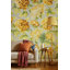 Papier peint floral, jaune, vert, brun, argent, grandes pivoines, fleurs botaniques