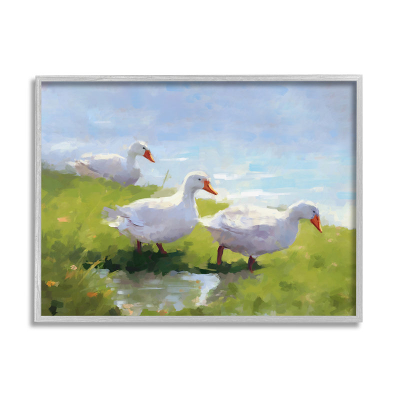 Az-075 - "Three Ducks Landscape" sur toile par Ziwei Li, H 11 po x l 14 po x P 1,5 po, Estampe numérique Farmhouse