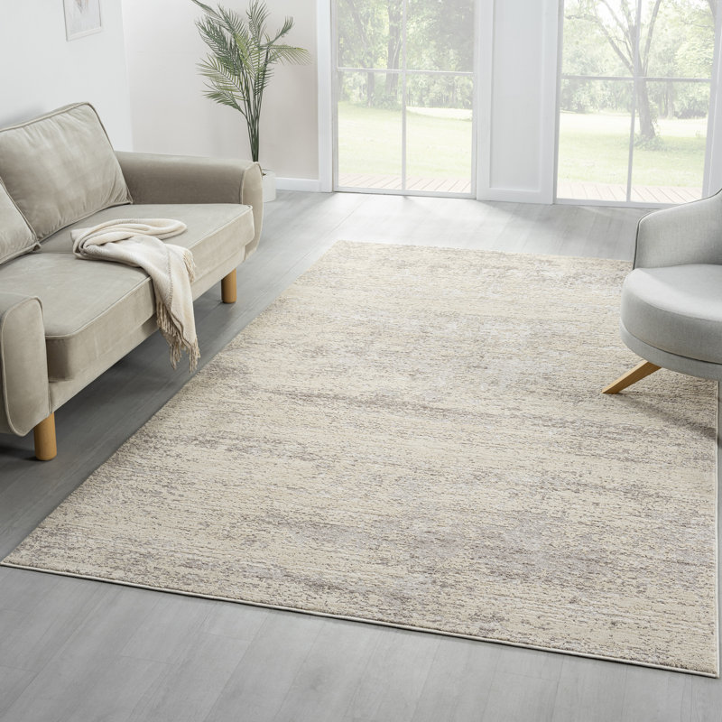 Farmhouse Distressed Power-Loomed Indoor Area Rug, Silver, Rectangle 4' x 6'6"