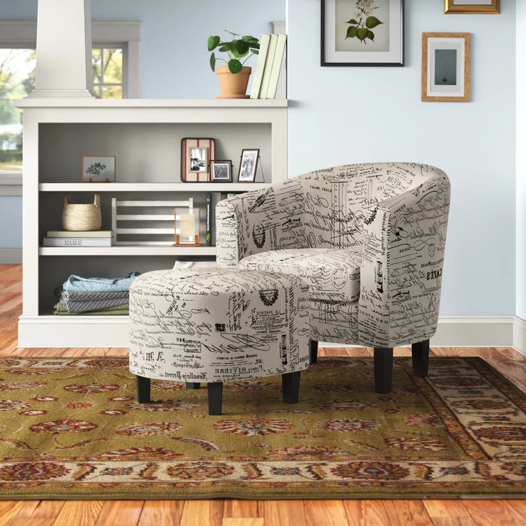 Upholstered Linen Barrel Chair with Ottoman Latitude Run Fabric: Beige 100% Linen