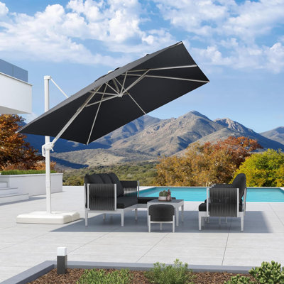 Ronav 10' x 10' Square Cantilever Polyester Gray Umbrella with base