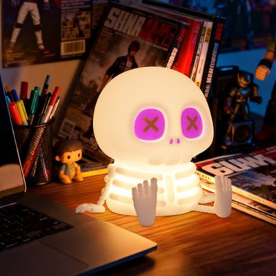 Veilleuse squelette, lampe tête de mort en silicone, 8 lumières et lumière chaude réglable à 2 niveaux, lampe de chevet à DEL tactile pour la maison, fête d'été, décoration d'Halloween, cadeau pour l'anniversaire de Noël