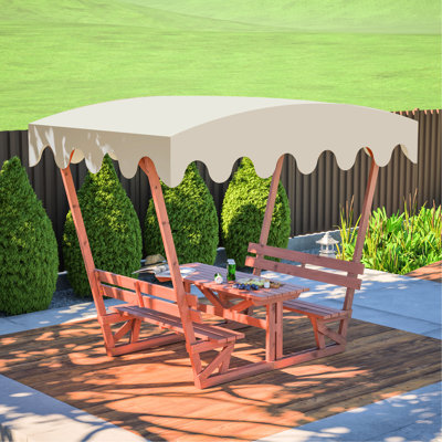 Table de pique-nique et banc d'extérieur en bois massif imperméable avec auvent amovible pour patios, jardins, terrasses, parcs, plages. Bois, plateau de table épais de 1,06 po, bancs de 1,18 po, qualité commerciale