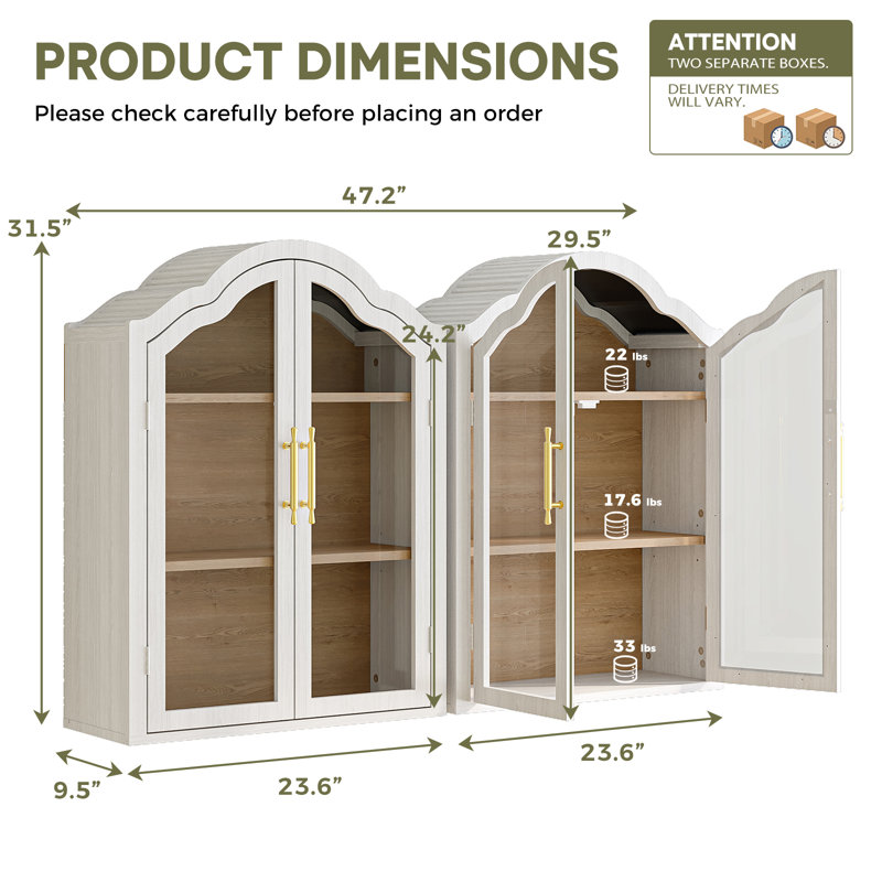Armoire murale arquée, 31.5" H x 47.5" W x 9.5" D, Blanc