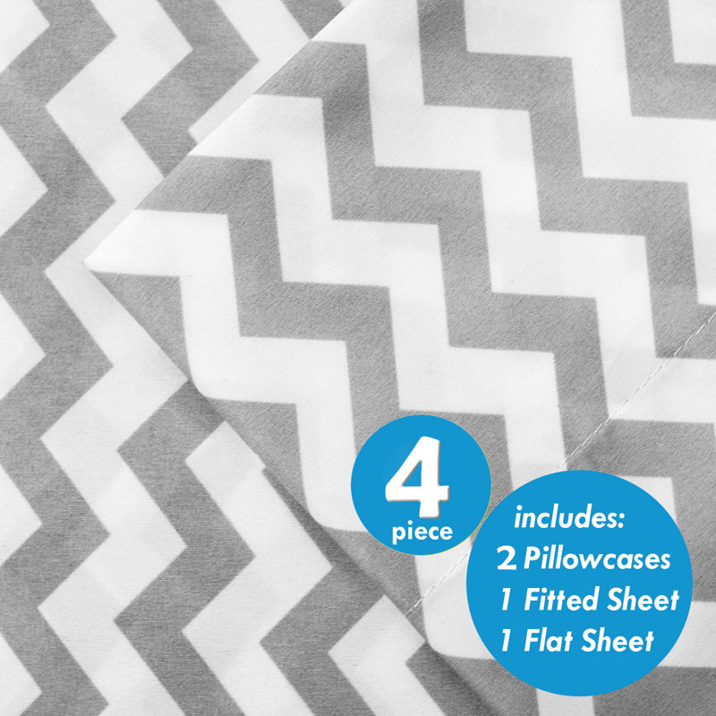Ensemble de draps en microfibre Chevron, Ensemble de draps pour lit simple avec deux taies 