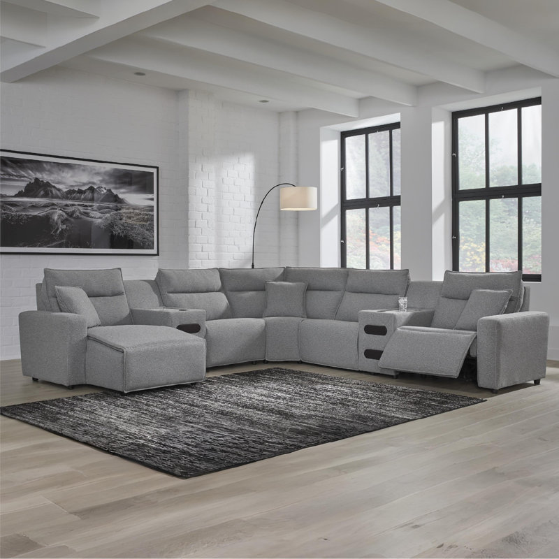 Canapé modulaire inclinable électrique avec méridienne 7 pièces Depew, Orienté à gauche (vu de face)