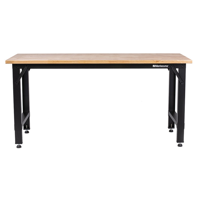 Solid Wood Top Height-Adjustable Workbench, 41" H x 64" W x 17" D, Natural