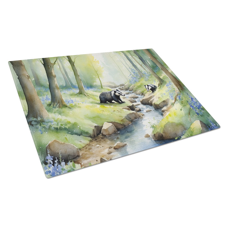 Woodland Spring Badgers Glass Cutting Board