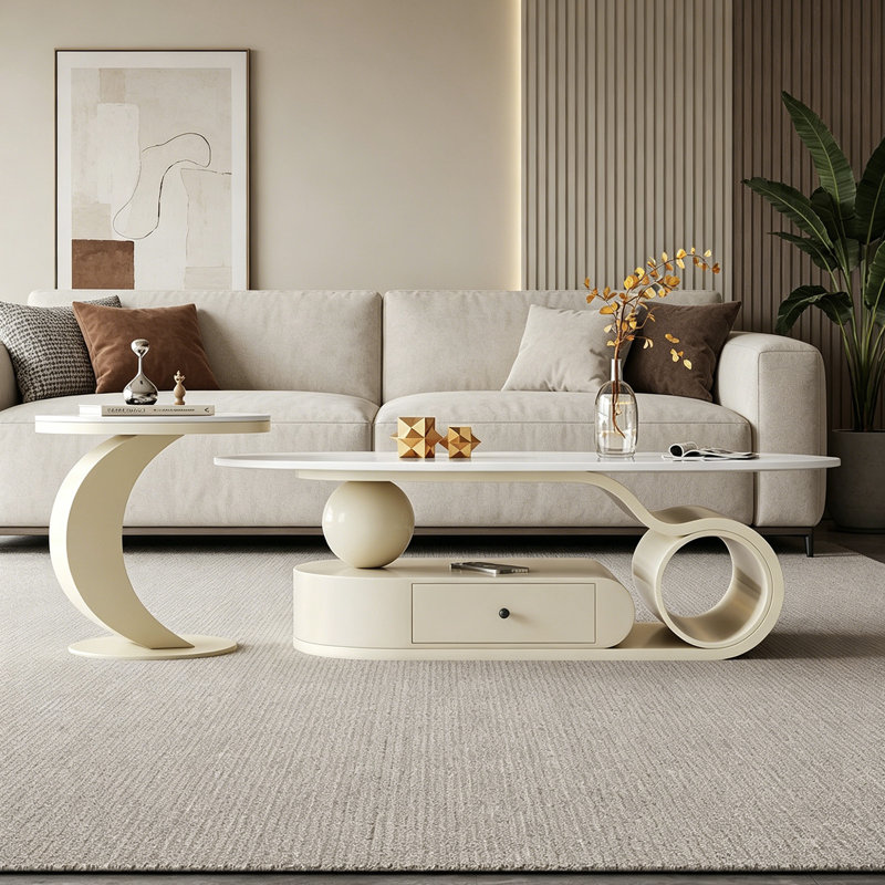 Ensemble de tables basses Modern Modern, H 15,74 po x L 51,18 po x l 27,55 po, Blanc