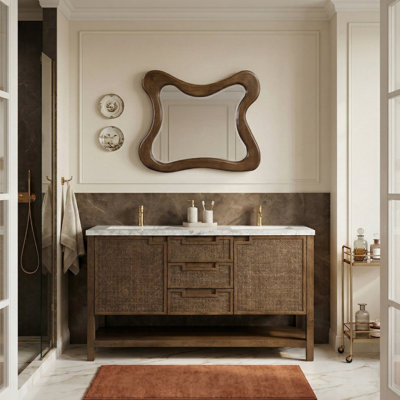 Meuble-lavabo en marbre de Carrare et en bois massif brun de 60 po Soren