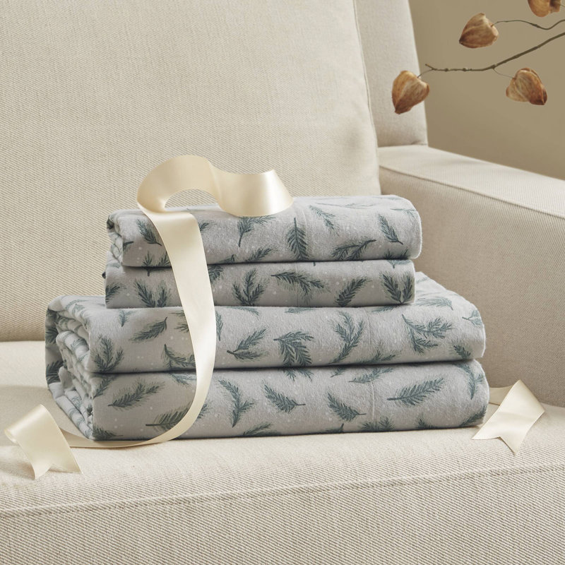 Ensemble de draps en flanelle de coton 4 pièces, Ensemble de draps double / double avec 2 taies d'o