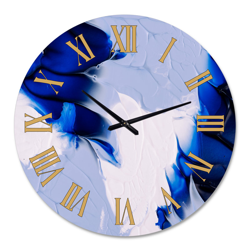 Abstrait vagues bleues, grises et blanches - horloge murale moderne, Grand