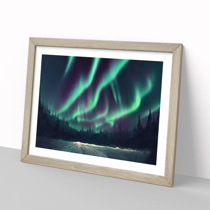 Artistic Northern Lights - Single Picture Frame Print, Oak, 46cm H x 64cm W