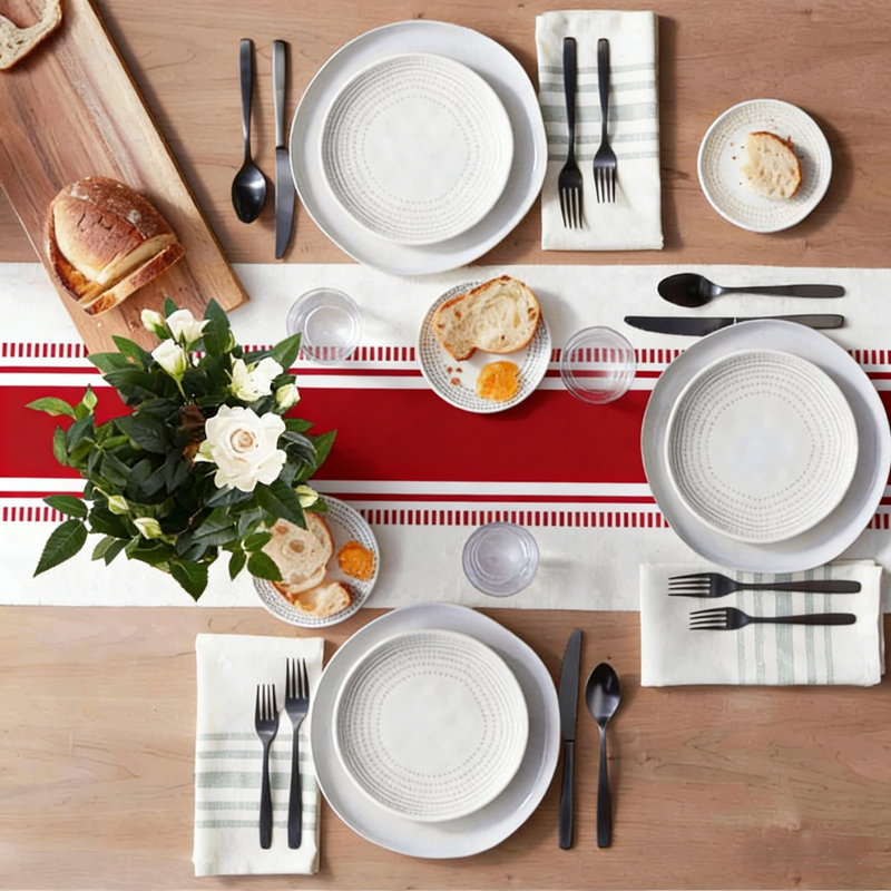 Modern Striped Blended Linen Tablecloth, Dark Green