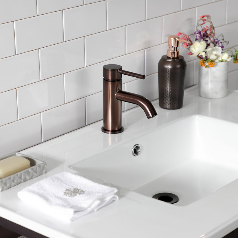 Lavabo de salle de bain rectangulaire en céramique avec trop-plein Quadras, Blanc / bronze huilé