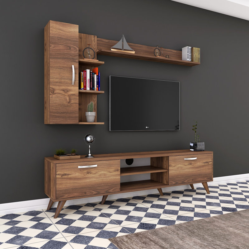 Husnu Entertainment Center for TVs up to 55", Walnut, 1 TV Stands, 1 Shelf and 1 Single Door Cabinet