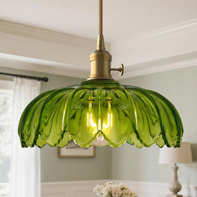 10Inch 1 - Light Single Pendant Light Retro Pendant Lighting With Green Glass Shade Novelty Chandelier