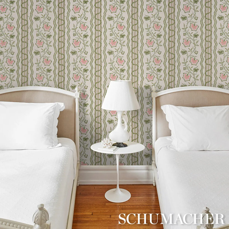 Parvati Floral Stripe Wallpaper, Green