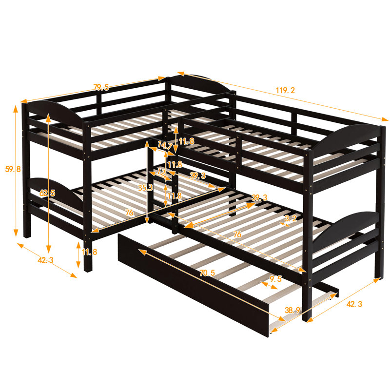Lit simple superposé en forme de L avec lit gigogne - fonctionnel pour les chambres familiales