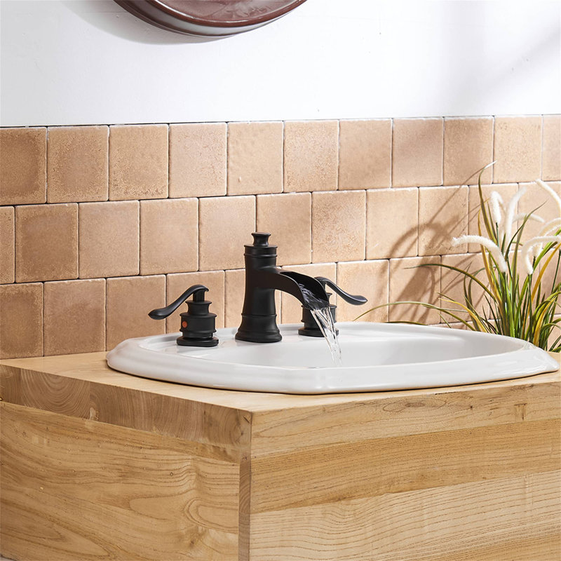 Robinet de salle de bain moderne à large entraxe avec bonde, Noir mat
