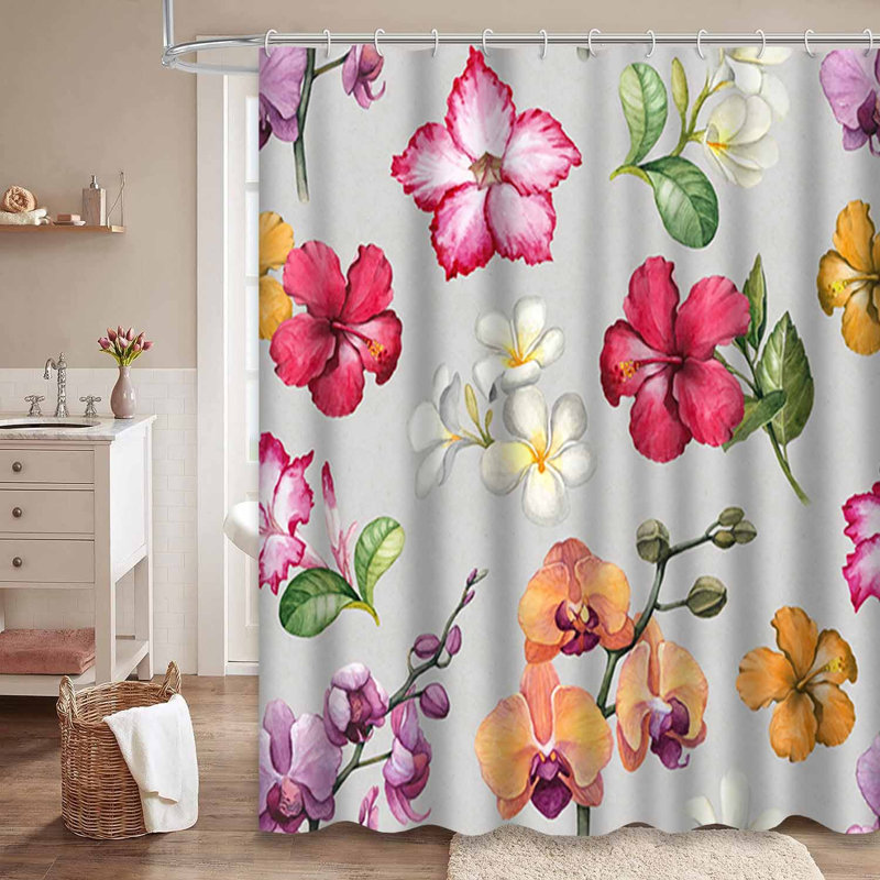 Aquarelle, fleur tropicale, art botanique Aloha avec 12 crochets, L 72 po x l 78 po
