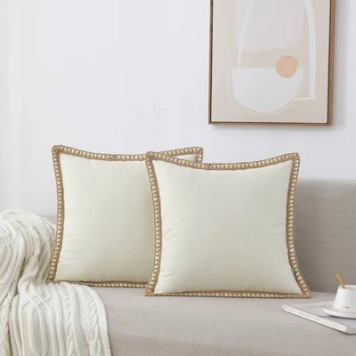Farmhouse Trimmed Burlap Linen Polyester Pillow Cover
